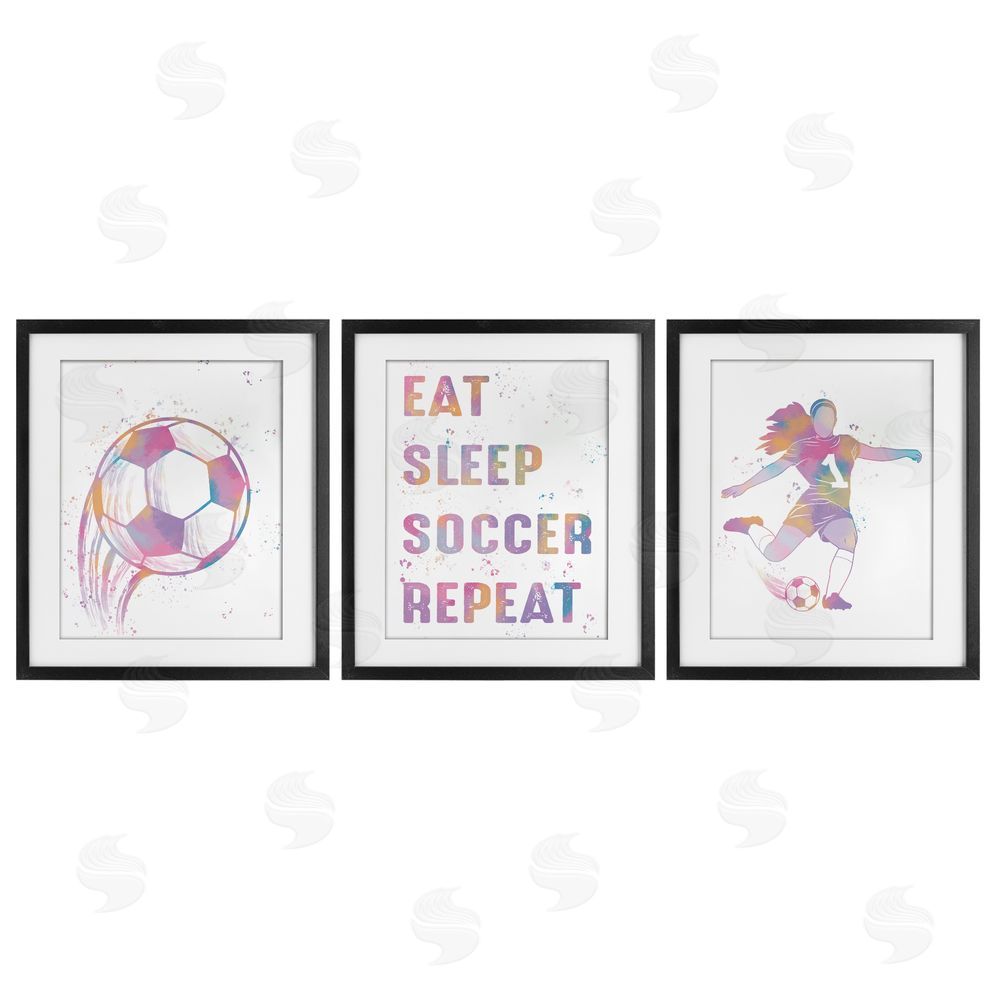 Marcus Prime Minimal Pastel Girl's Soccer Black Framed Print Under Glass Set