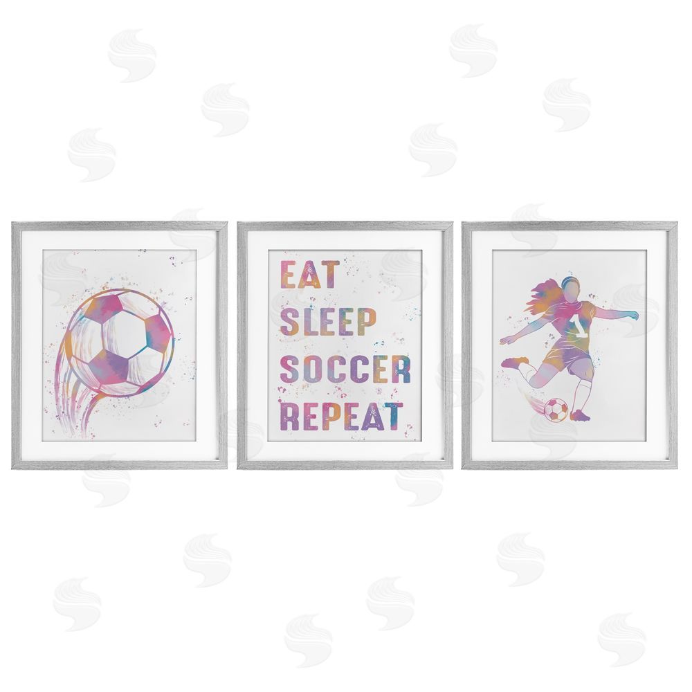 Marcus Prime Minimal Pastel Girl's Soccer Gray Framed Print Under Glass Set