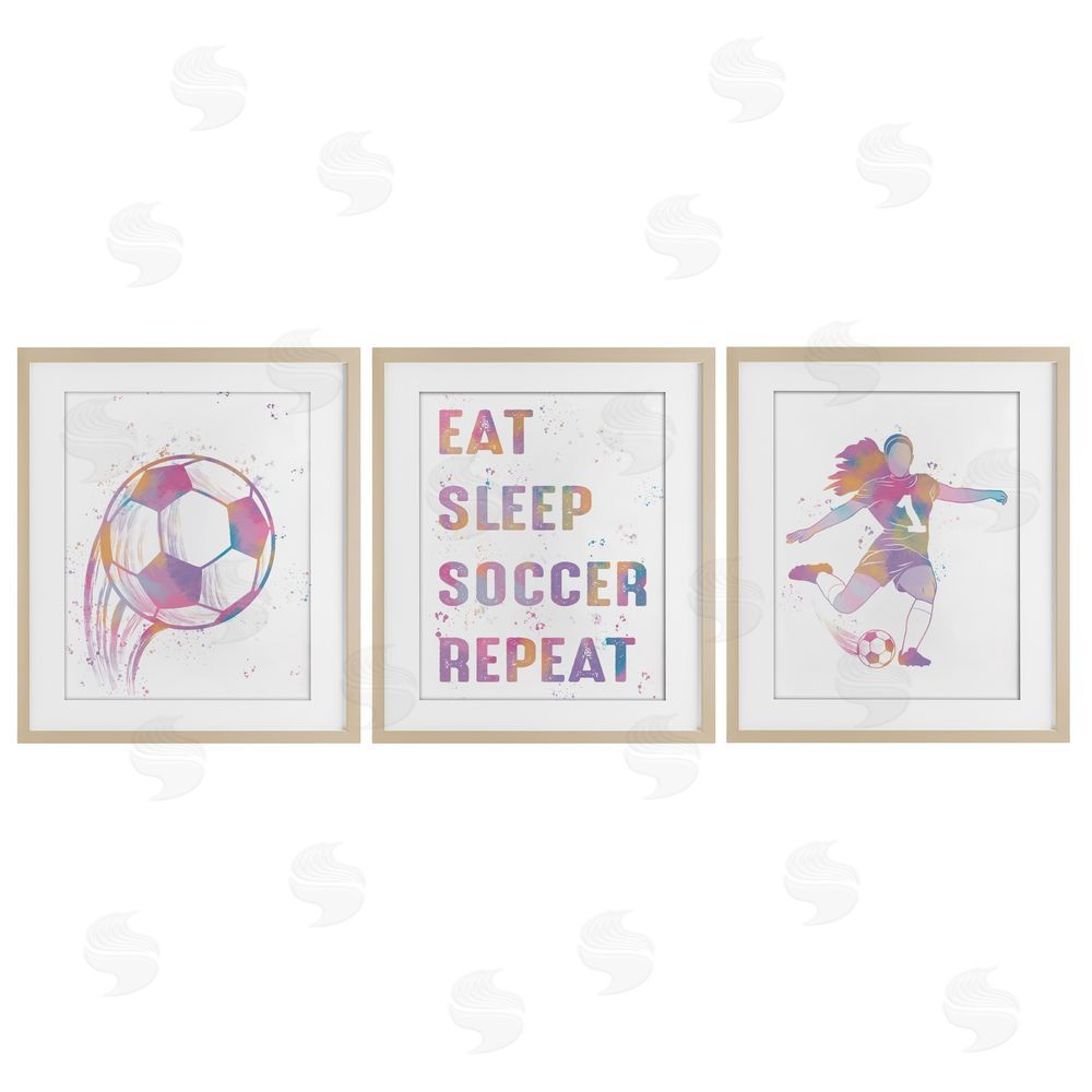 Marcus Prime Minimal Pastel Girl's Soccer Birch Framed Print Under Glass Set