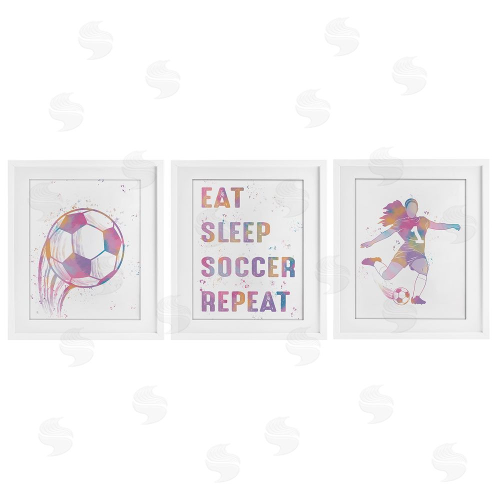 Marcus Prime Minimal Pastel Girl's Soccer White Framed Print Under Glass Set