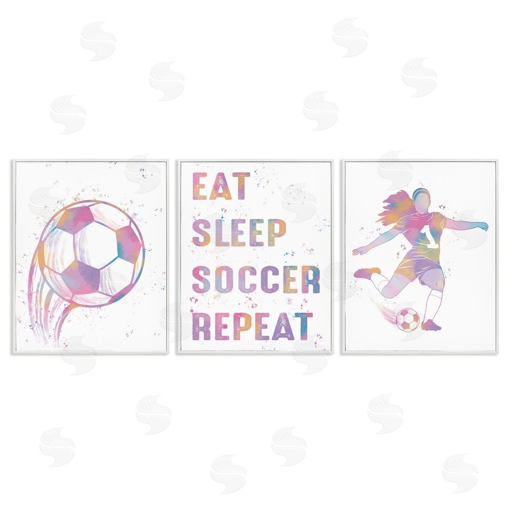 Marcus Prime Minimal Pastel Girl's Soccer White Frame Giclee Art Set
