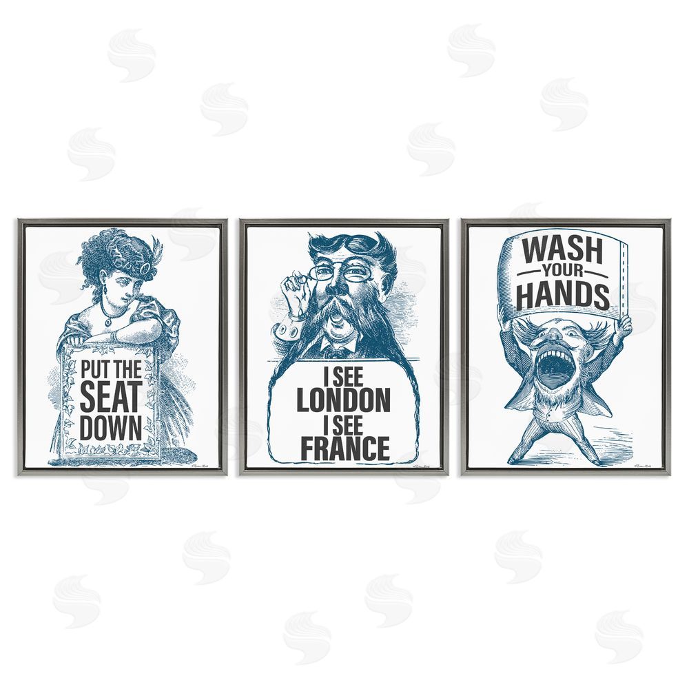 Susan Ball Vintage Hygiene Reminders Gray Floating Frame Canvas Wall Art Print