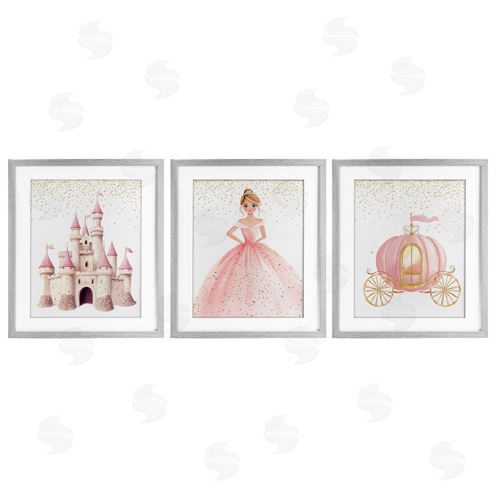 Christine Simpson Art Princess Dreams Collection Gray Framed Print Under Glass with White Mat Wall Art