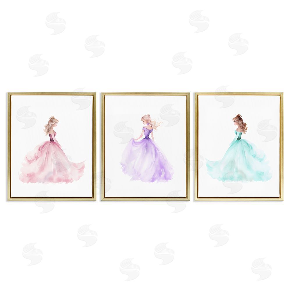 Christine Simpson Art Princess Joy Gowns Gold Floating Frame Canvas Wall Art Print