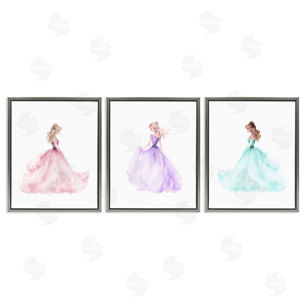 Christine Simpson Art Princess Joy Gowns Gray Floating Frame Canvas Wall Art Print