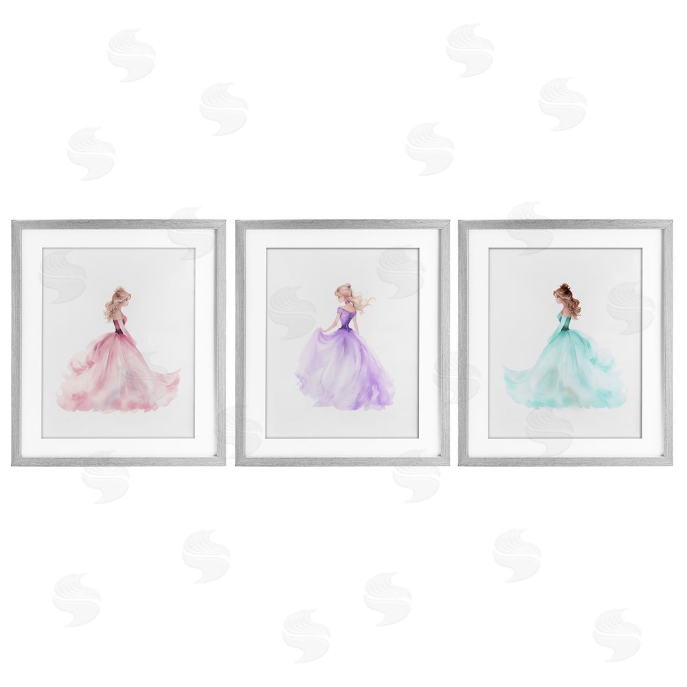 Christine Simpson Art Princess Joy Gowns Gray Framed Print Under Glass with White Mat Wall Art