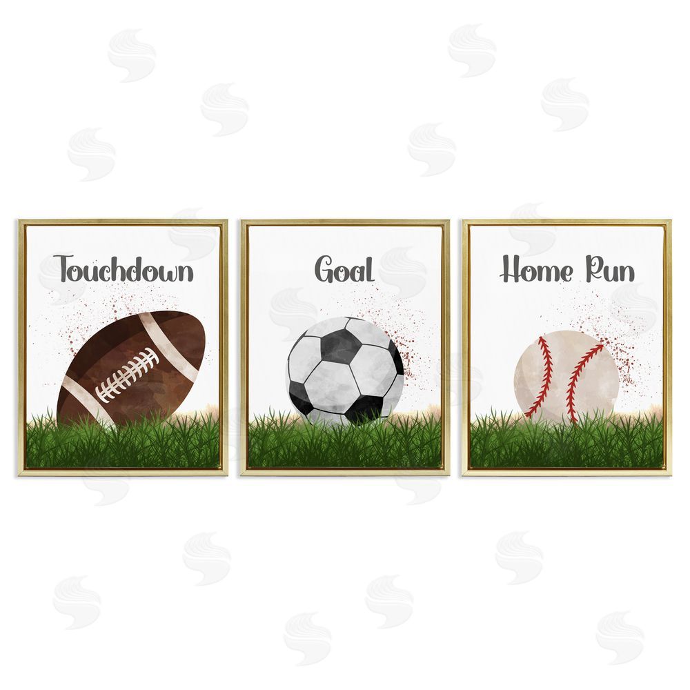 Christine Simpson Art Have A Ball Team Sports Gold Floating Frame Canvas Wall Art Print