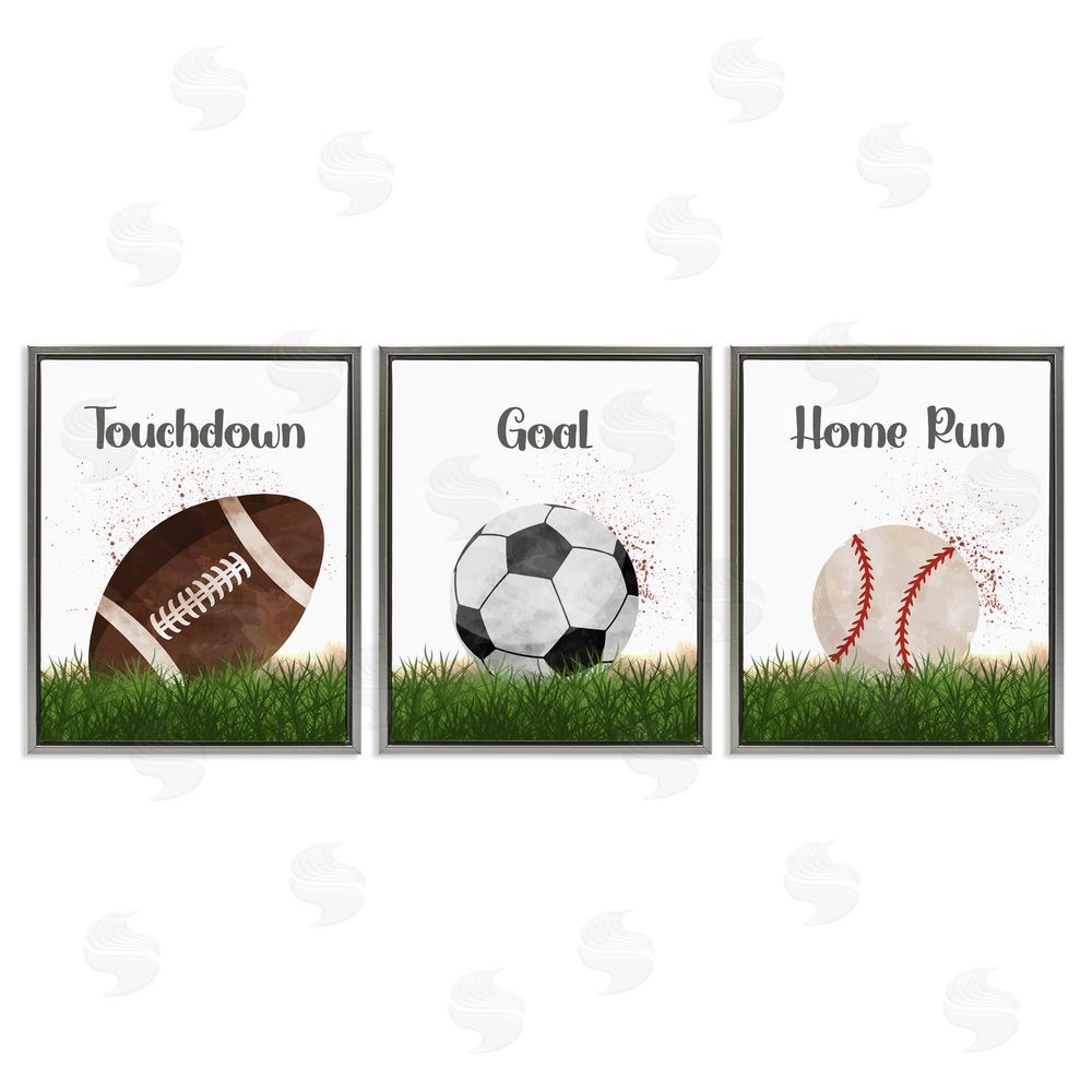 Christine Simpson Art Have A Ball Team Sports Gray Floating Frame Canvas Wall Art Print