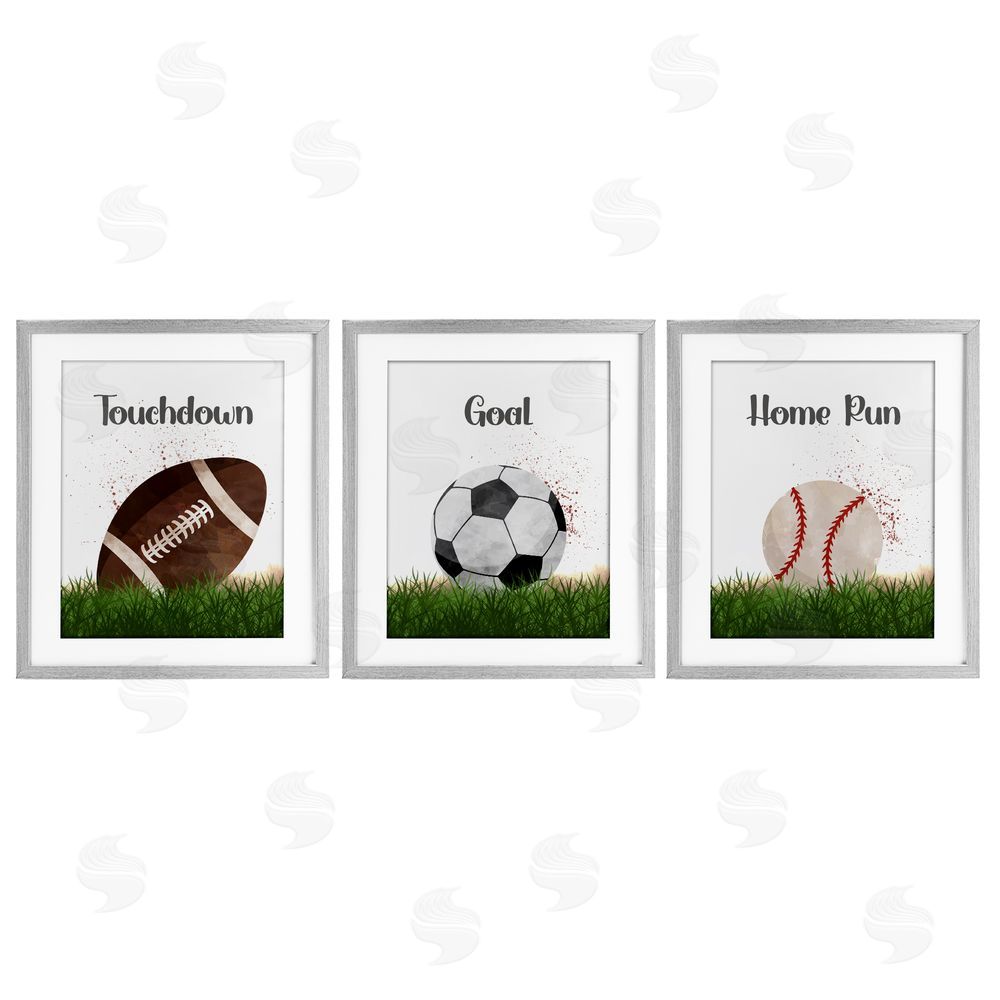 Christine Simpson Art Have A Ball Team Sports Gray Framed Print Under Glass with White Mat Wall Art