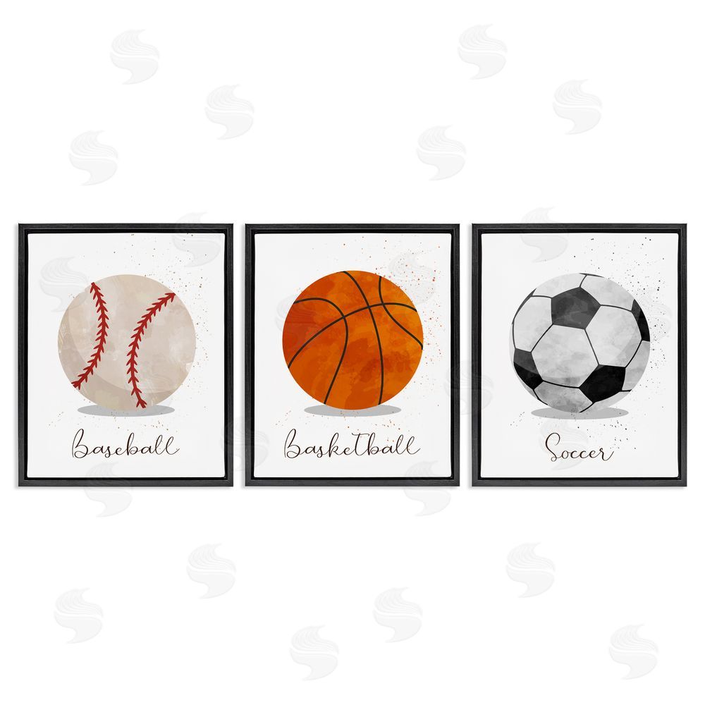 Christine Simpson Art Let's Play Ball Kid's Sports Black Floating Frame Canvas Wall Art Print
