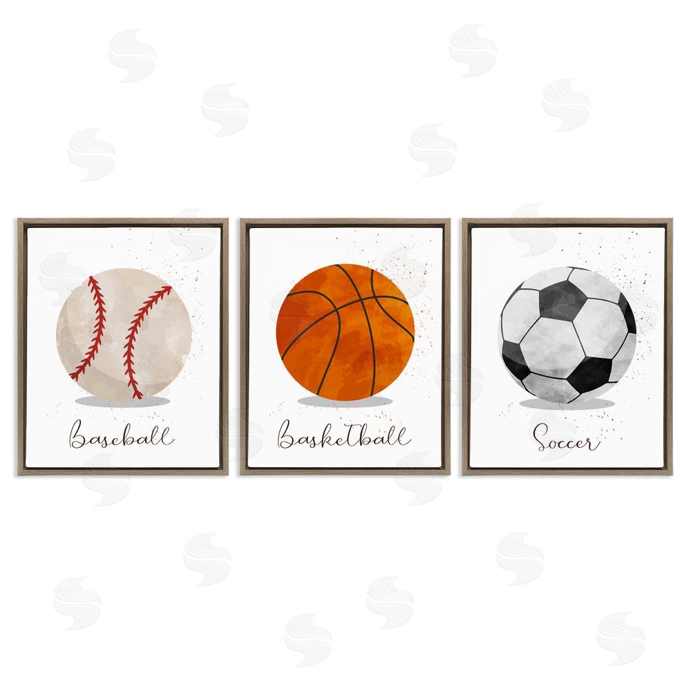 Christine Simpson Art Let's Play Ball Kid's Sports Brown Floating Frame Canvas Wall Art Print