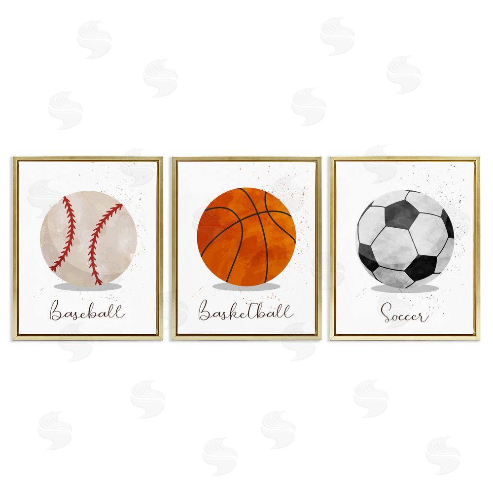 Christine Simpson Art Let's Play Ball Kid's Sports Gold Floating Frame Canvas Wall Art Print