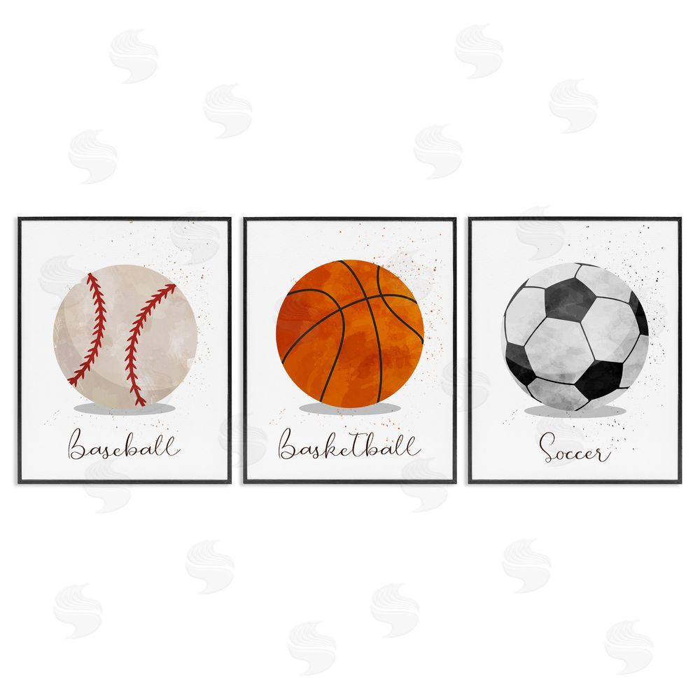 Christine Simpson Art Let's Play Ball Kid's Sports Black Framed Giclee Wall Art Print
