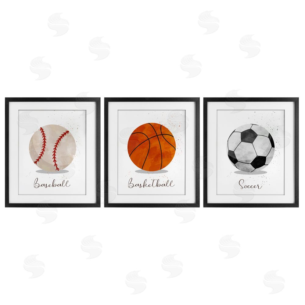 Christine Simpson Art Let's Play Ball Kid's Sports Black Framed Print Under Glass with White Mat Wall Art