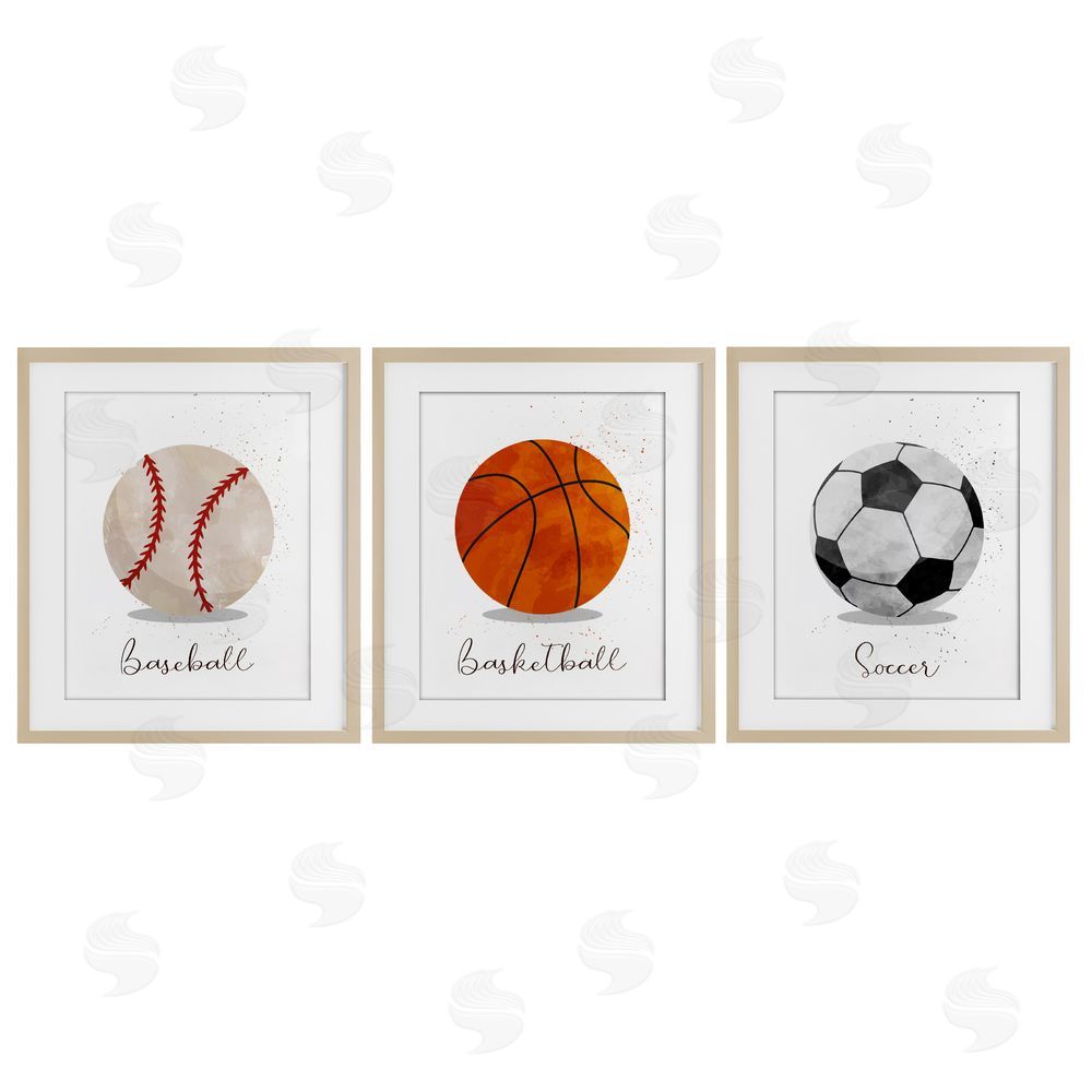 Christine Simpson Art Let's Play Ball Kid's Sports Birch Framed Print Under Glass with White Mat Wall Art