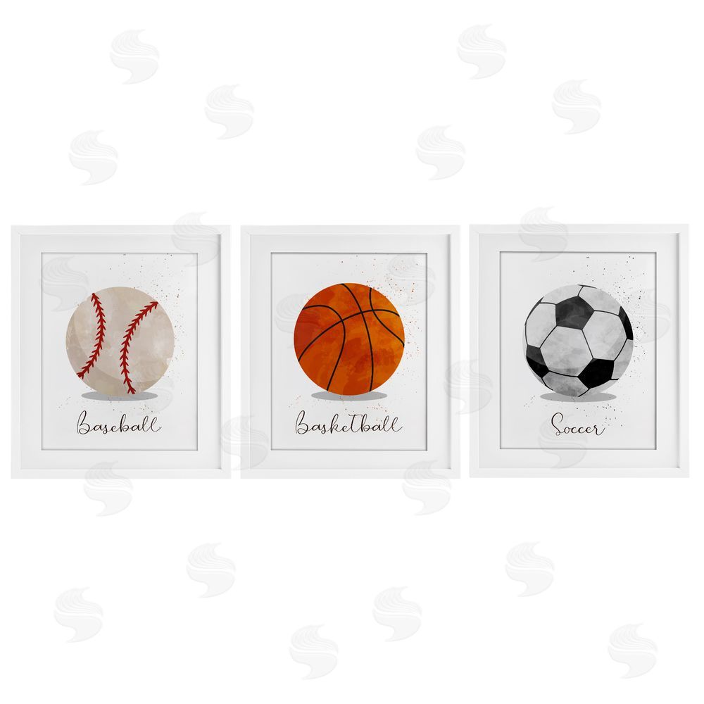Christine Simpson Art Let's Play Ball Kid's Sports White Framed Print Under Glass with Mat Wall Art