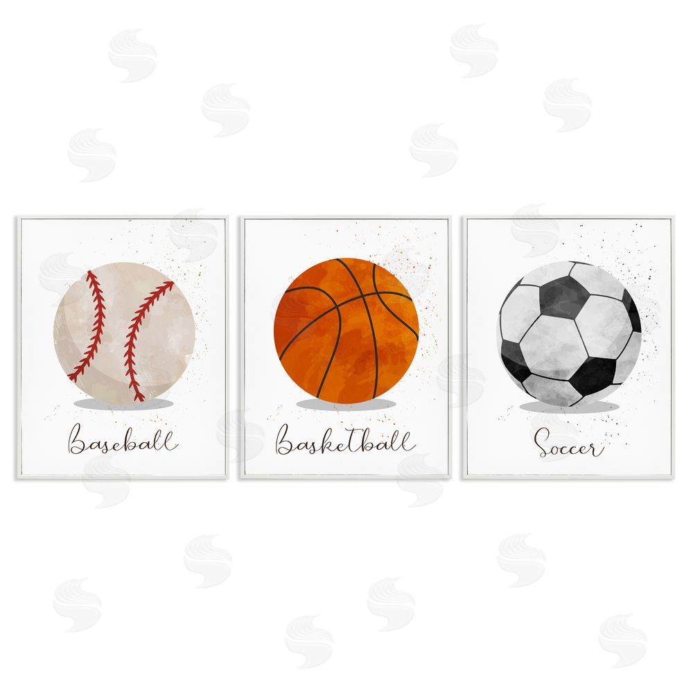 Christine Simpson Art Let's Play Ball Kid's Sports White Framed Giclee Wall Art Print
