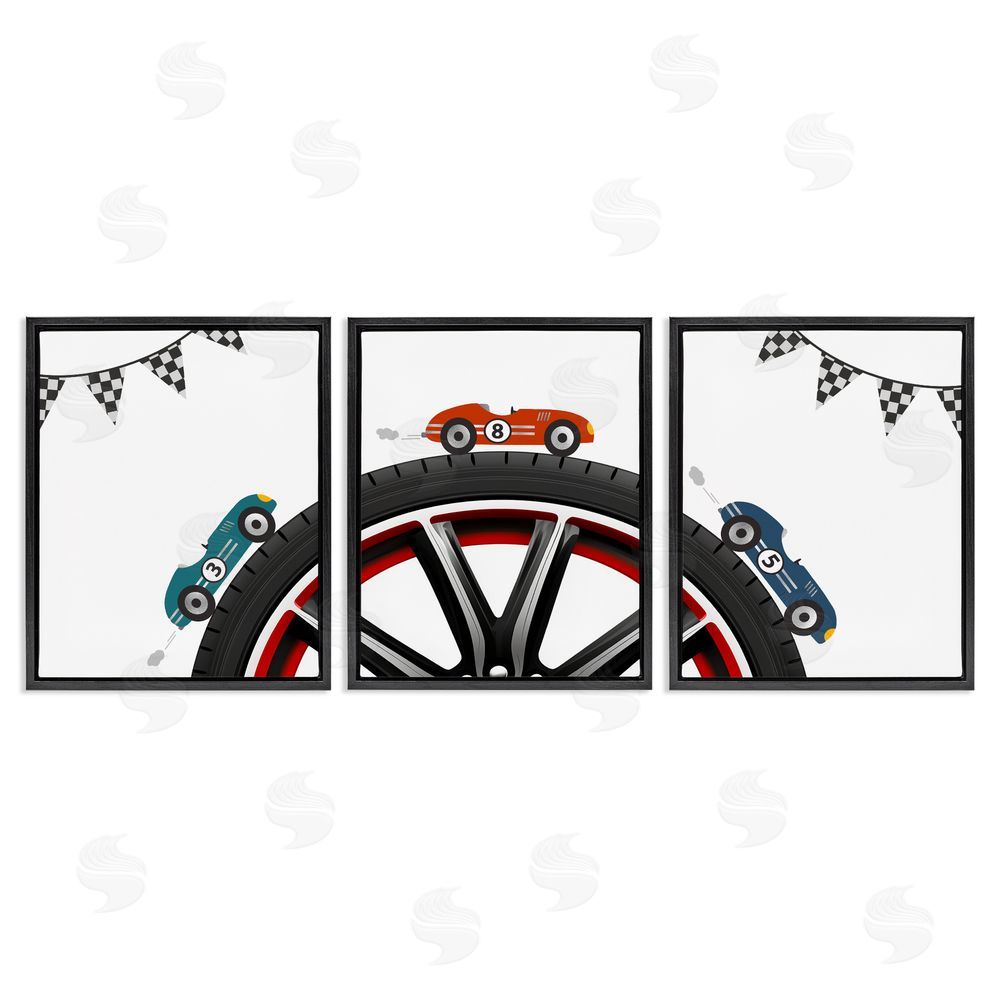 Christine Simpson Art Fast Lane Racecars & Wheels Black Floating Frame Canvas Wall Art Print