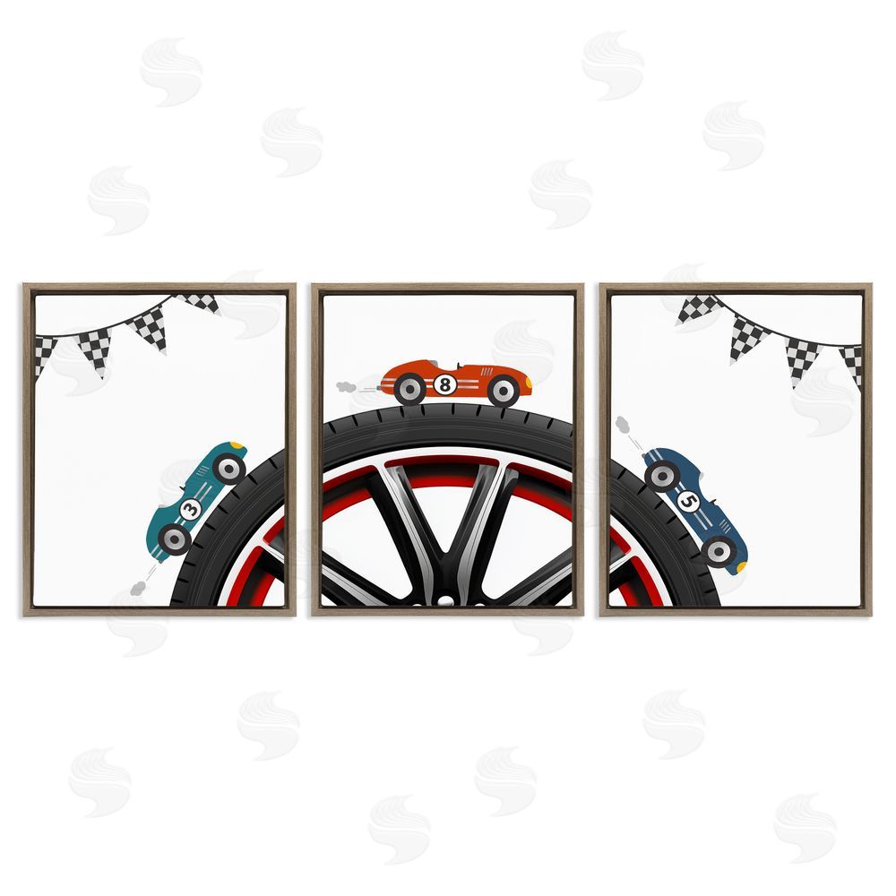 Christine Simpson Art Fast Lane Racecars & Wheels Brown Floating Frame Canvas Wall Art Print