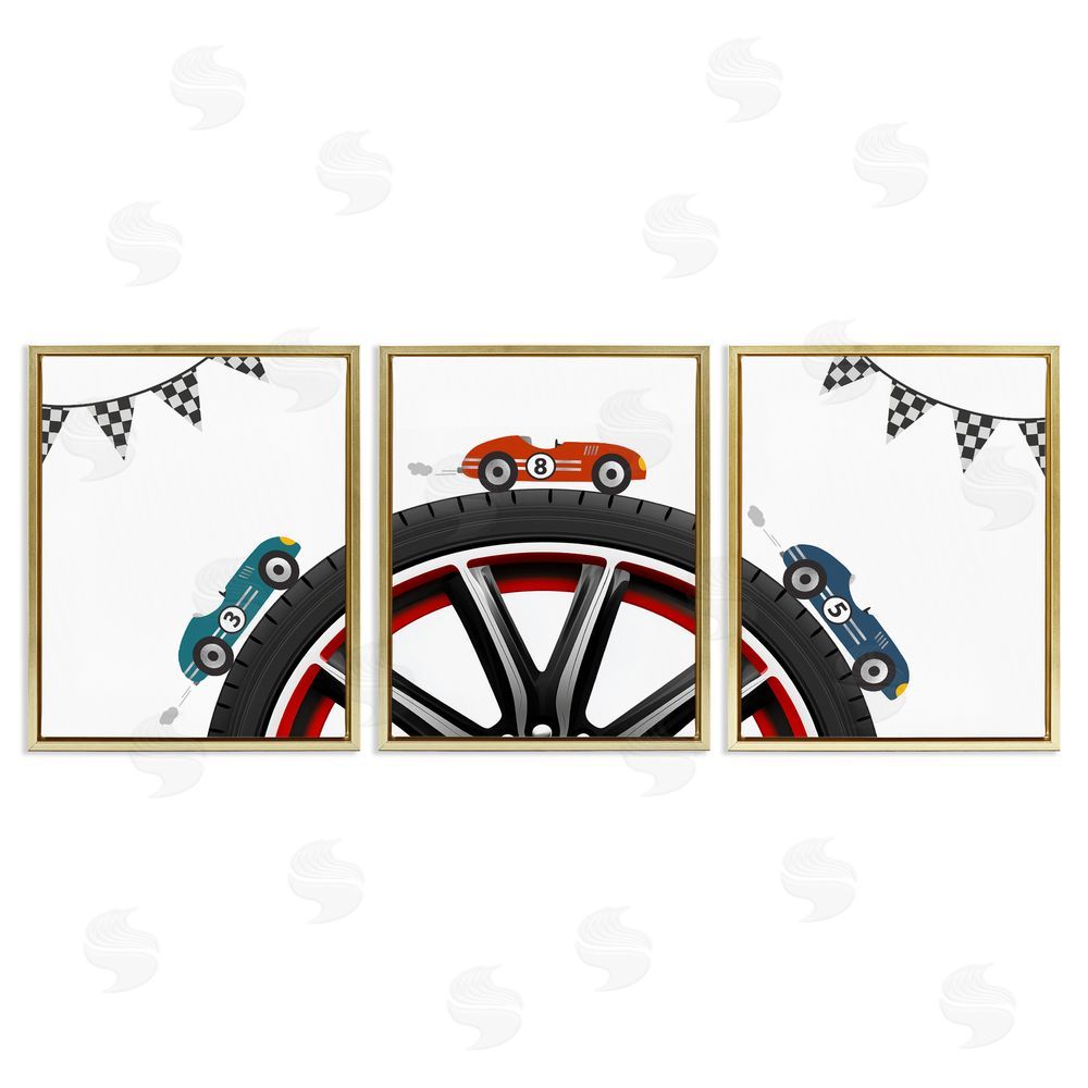 Christine Simpson Art Fast Lane Racecars & Wheels Gold Floating Frame Canvas Wall Art Print