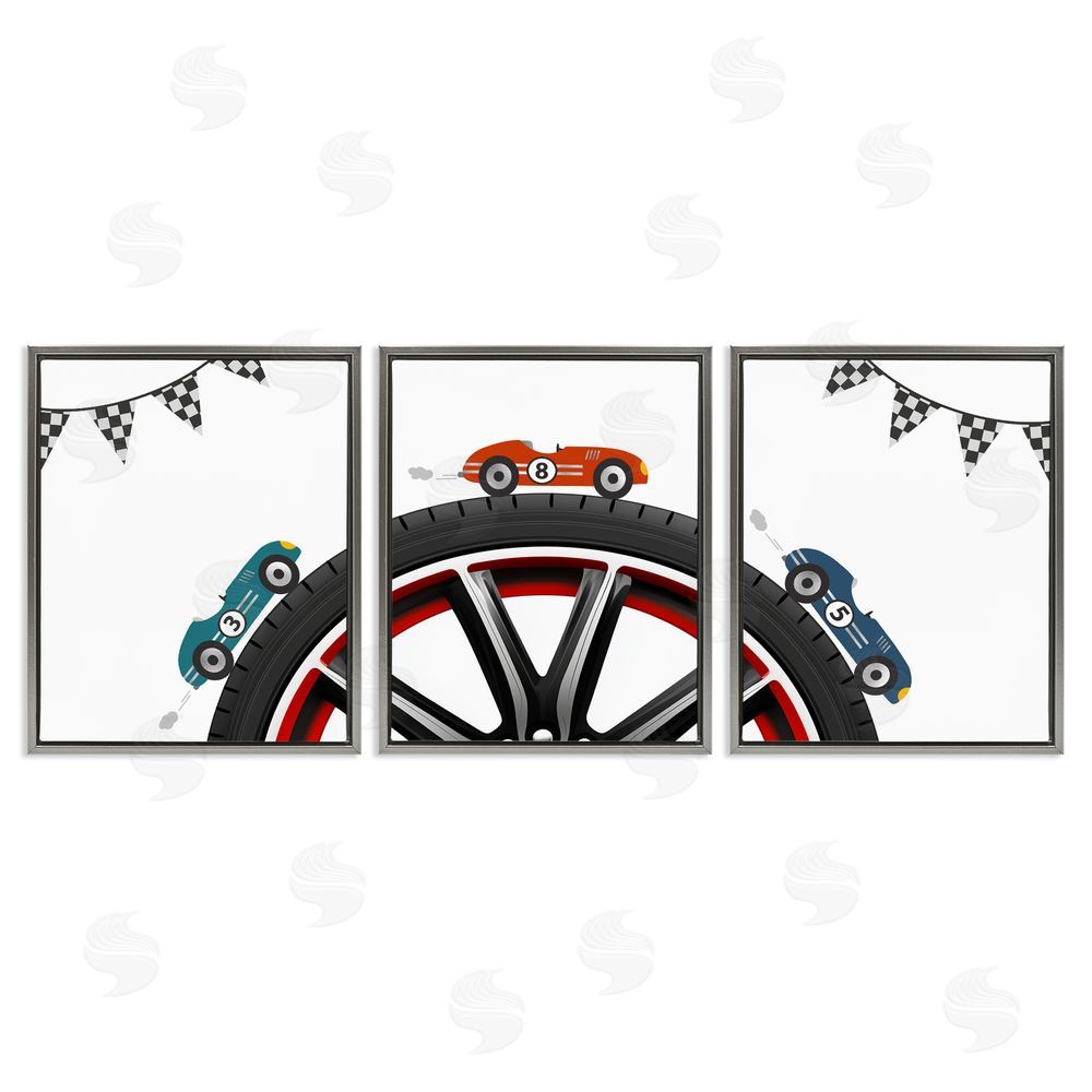 Christine Simpson Art Fast Lane Racecars & Wheels Gray Floating Frame Canvas Wall Art Print