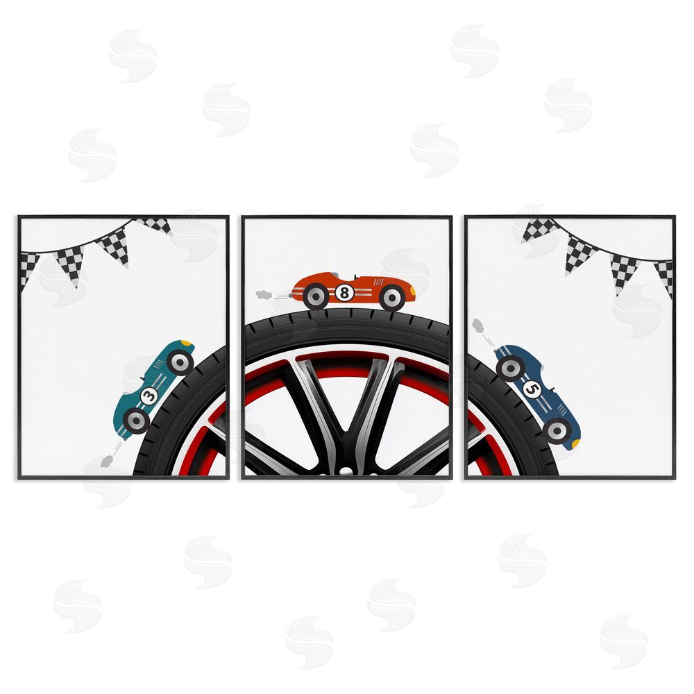 Christine Simpson Art Fast Lane Racecars & Wheels Black Framed Giclee Wall Art Print