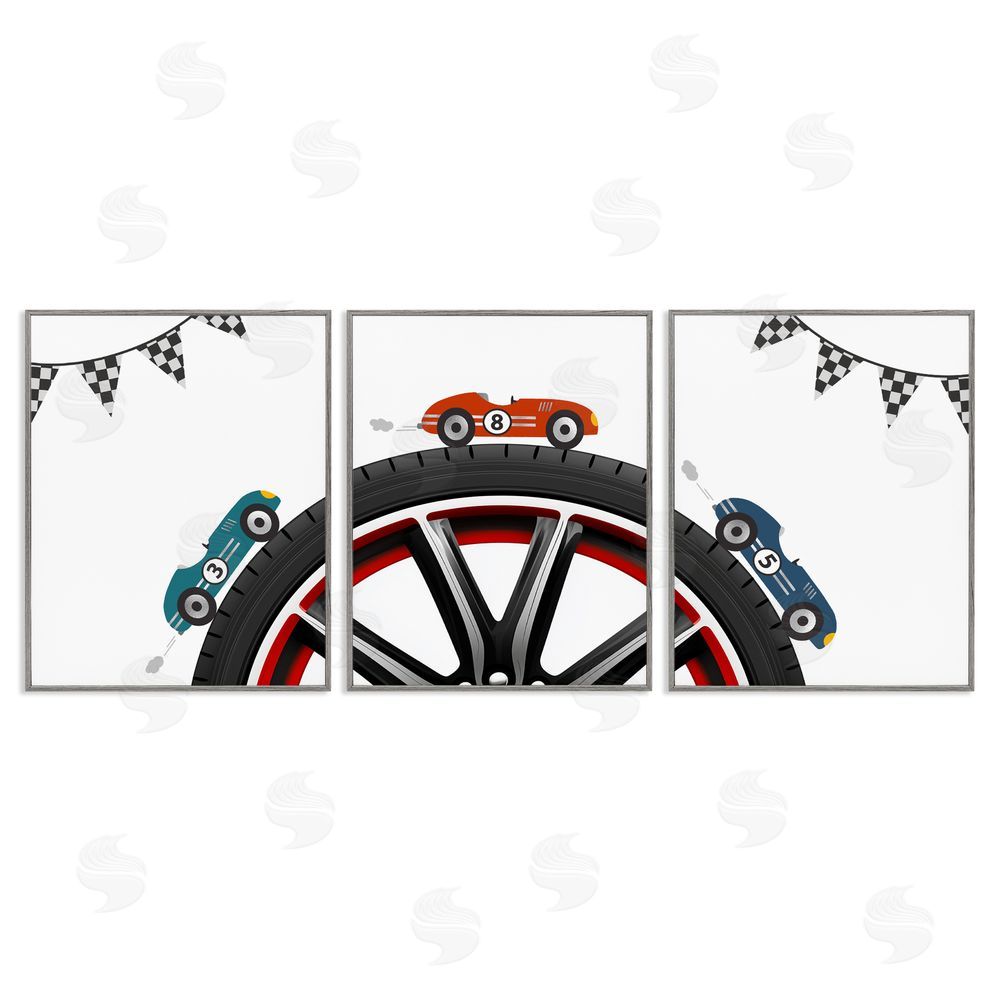 Christine Simpson Art Fast Lane Racecars & Wheels Gray Framed Giclee Wall Art Print