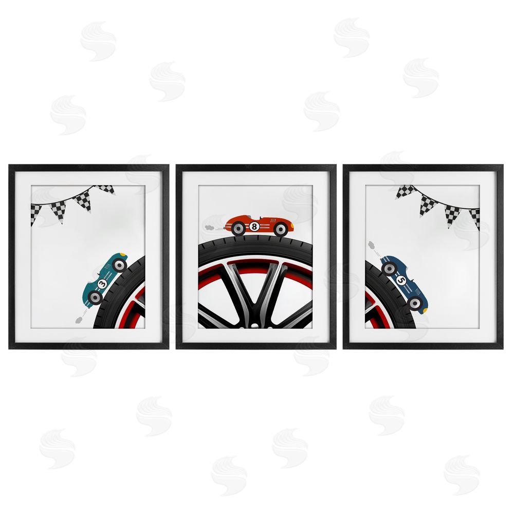 Christine Simpson Art Fast Lane Racecars & Wheels Black Framed Print Under Glass with White Mat Wall Art