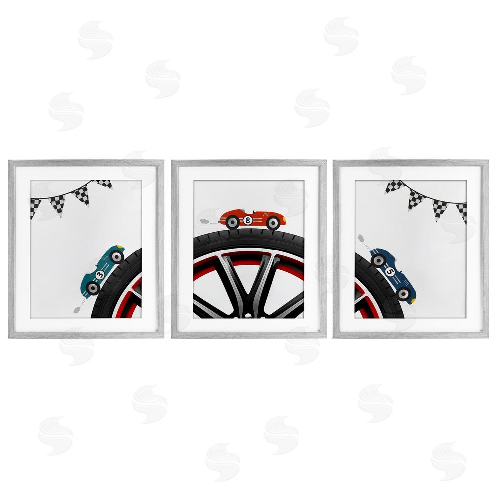 Christine Simpson Art Fast Lane Racecars & Wheels Gray Framed Print Under Glass with White Mat Wall Art