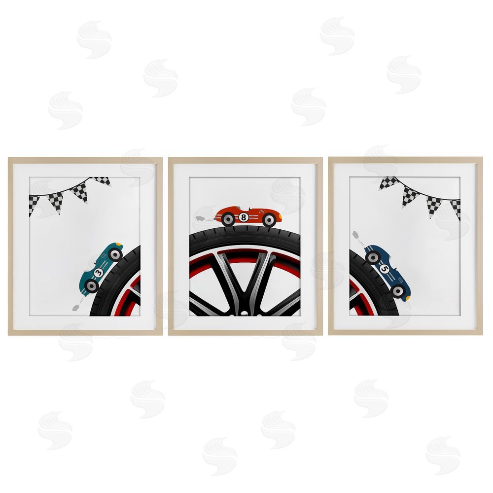 Christine Simpson Art Fast Lane Racecars & Wheels Birch Framed Print Under Glass with White Mat Wall Art