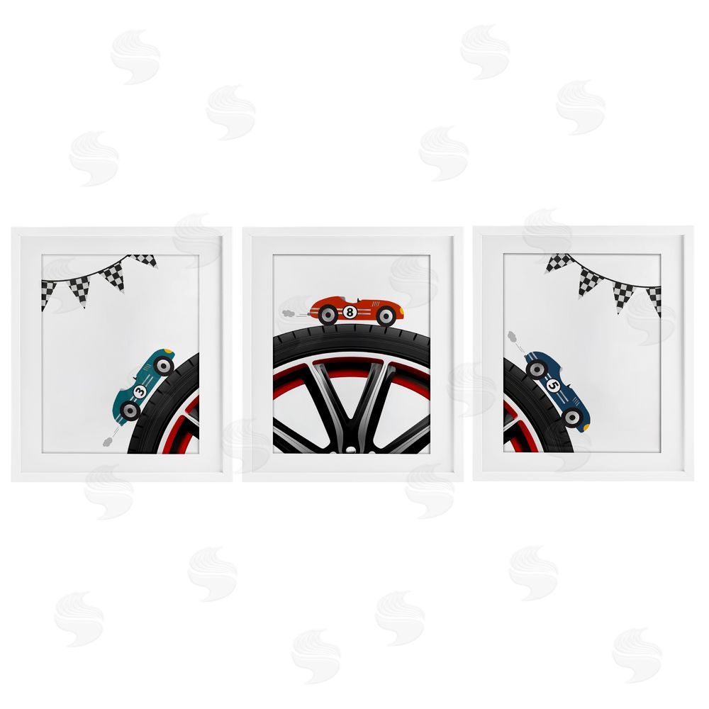 Christine Simpson Art Fast Lane Racecars & Wheels White Framed Print Under Glass with Mat Wall Art