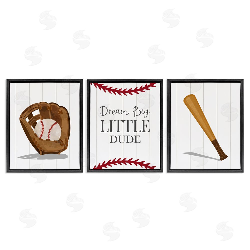 Christine Simpson Art Get Your Baseball Game On Black Floating Frame Canvas Wall Art Print