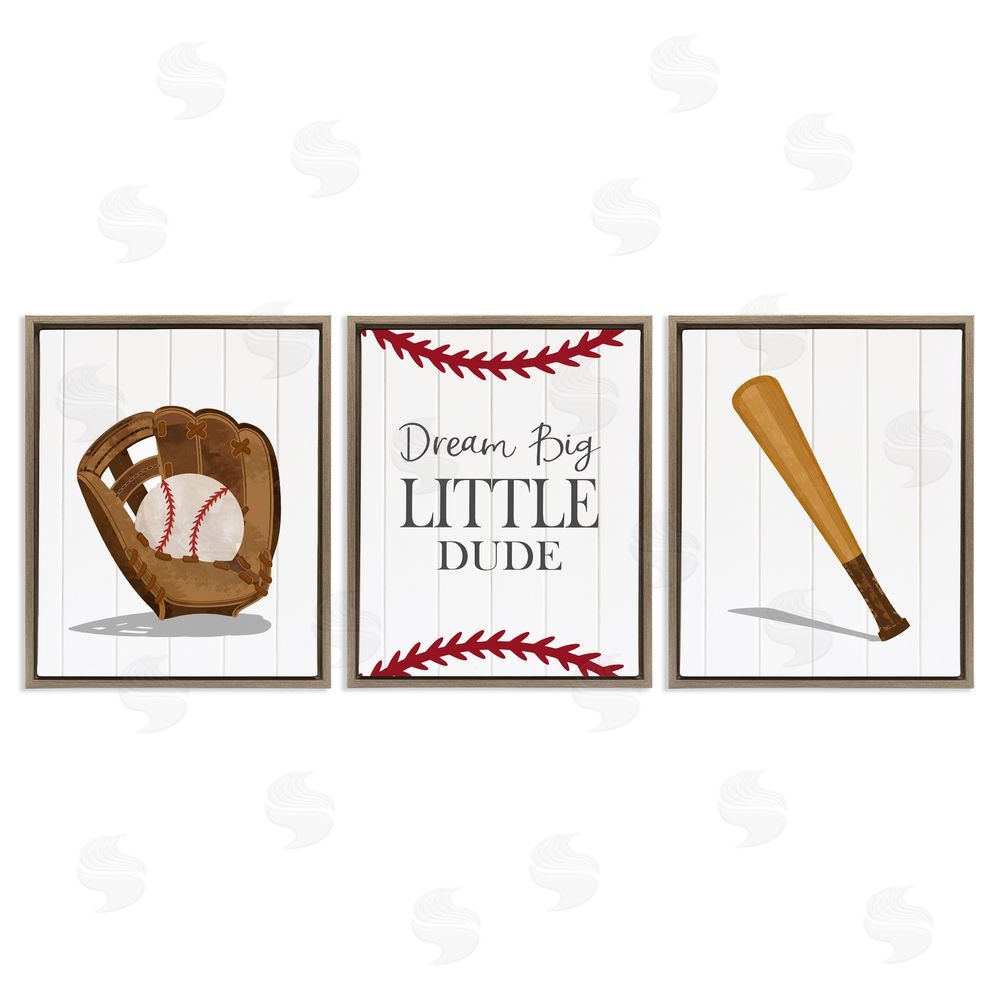 Christine Simpson Art Get Your Baseball Game On Brown Floating Frame Canvas Wall Art Print