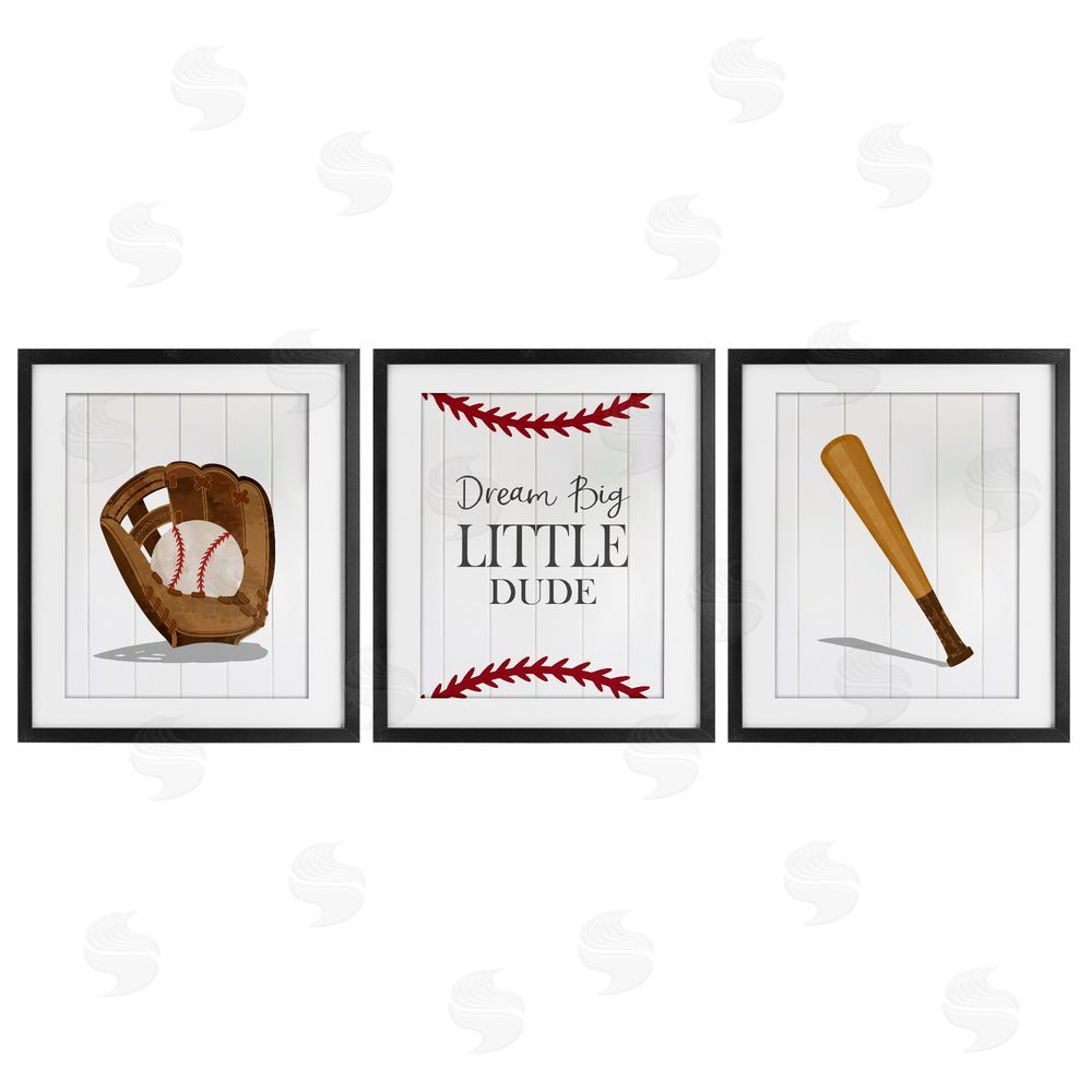 Christine Simpson Art Get Your Baseball Game On Black Framed Print Under Glass with White Mat Wall Art