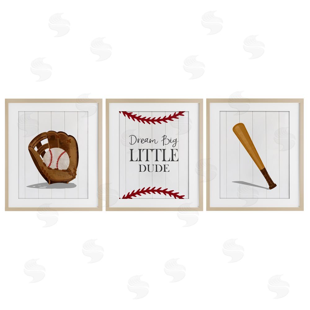 Christine Simpson Art Get Your Baseball Game On Birch Framed Print Under Glass with White Mat Wall Art