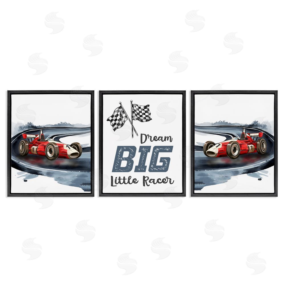 Christine Simpson Art Retro Little Racer Cars Black Floating Frame Canvas Wall Art Print