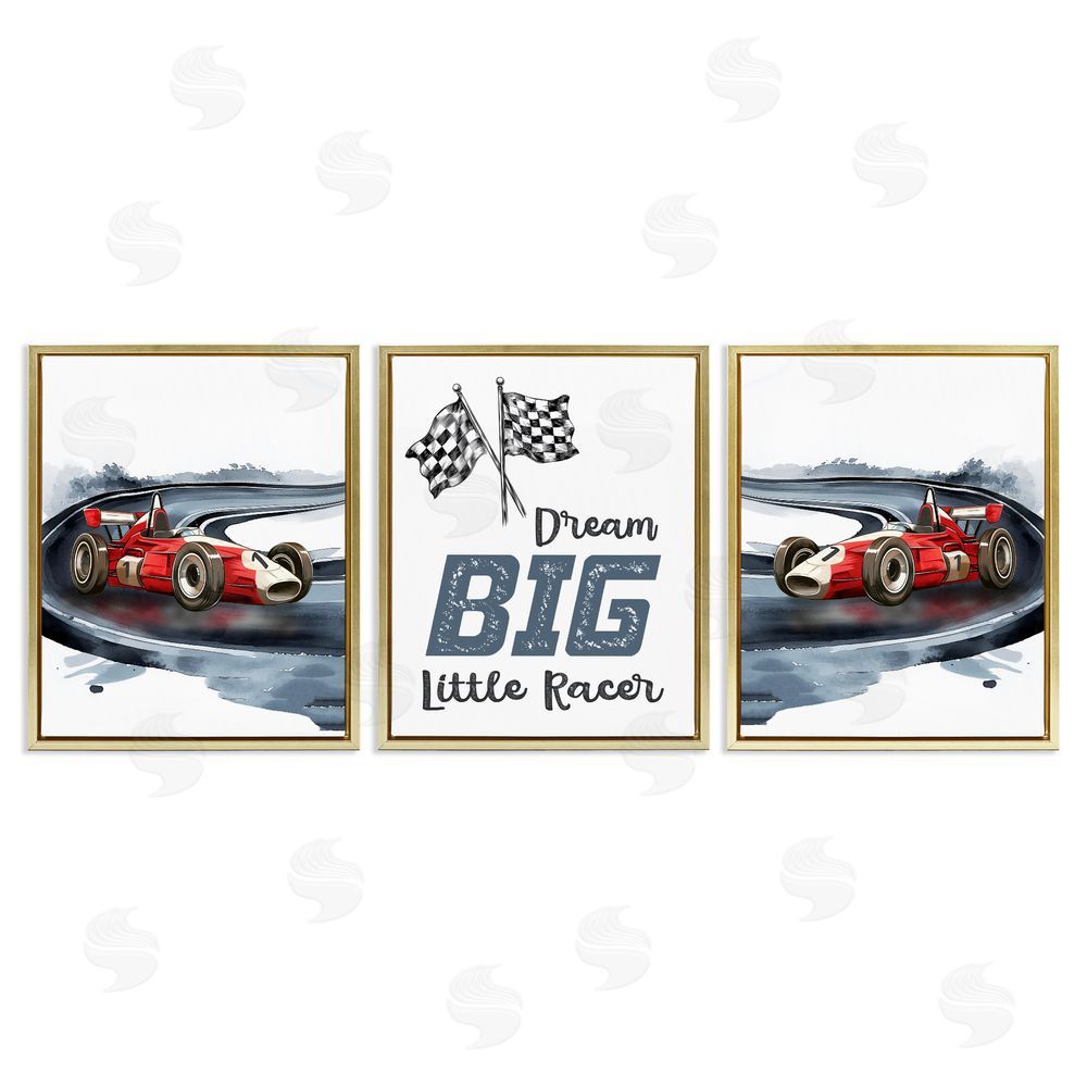Christine Simpson Art Retro Little Racer Cars Gold Floating Frame Canvas Wall Art Print