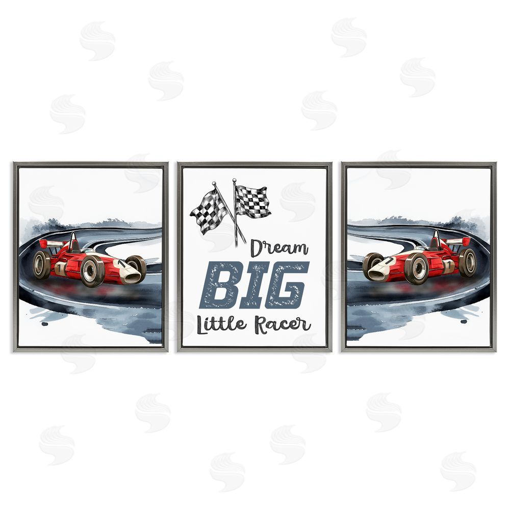 Christine Simpson Art Retro Little Racer Cars Gray Floating Frame Canvas Wall Art Print