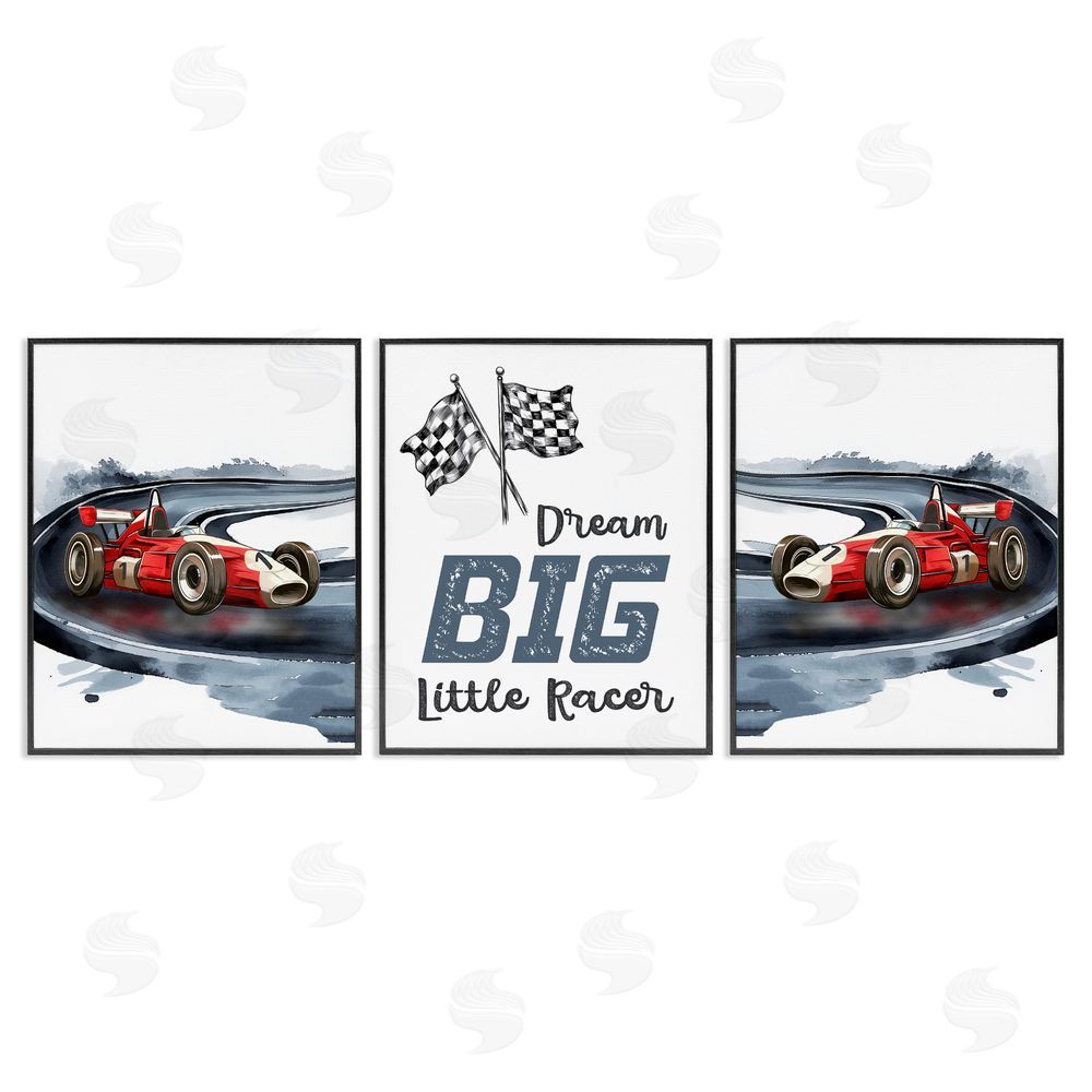 Christine Simpson Art Retro Little Racer Cars Black Framed Giclee Wall Art Print