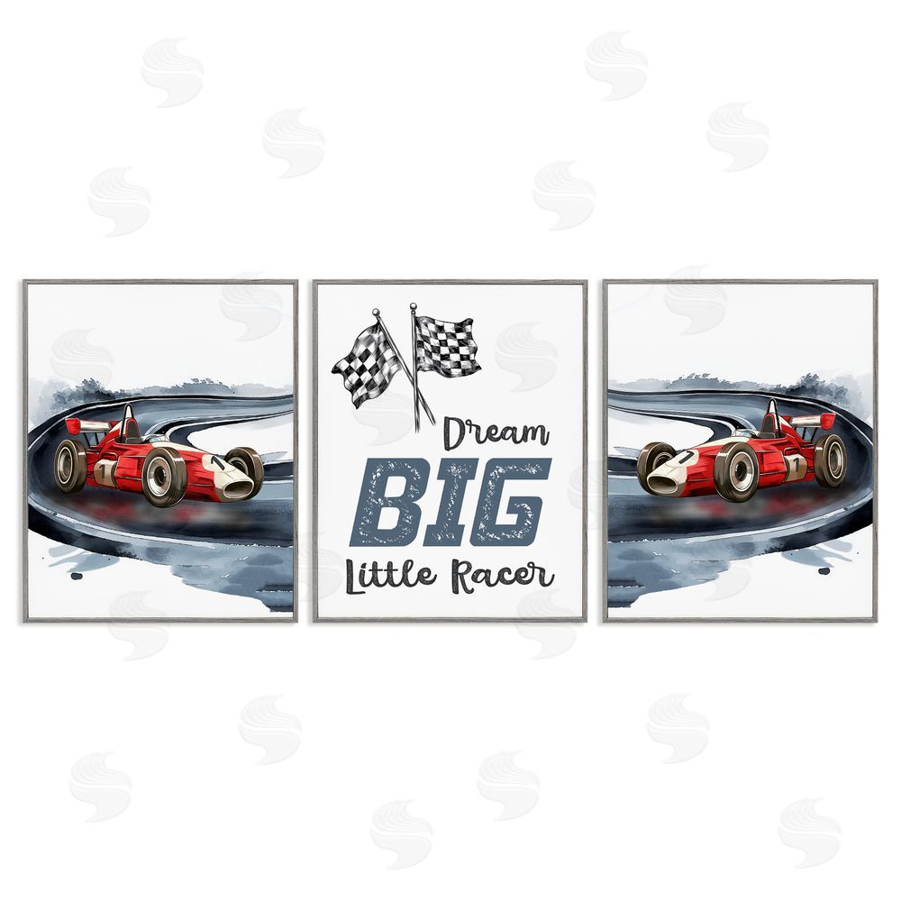 Christine Simpson Art Retro Little Racer Cars Gray Framed Giclee Wall Art Print
