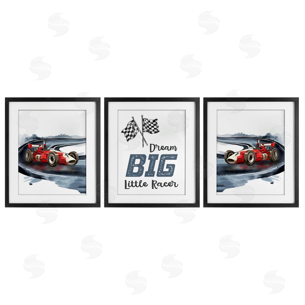 Christine Simpson Art Retro Little Racer Cars Black Framed Print Under Glass with White Mat Wall Art