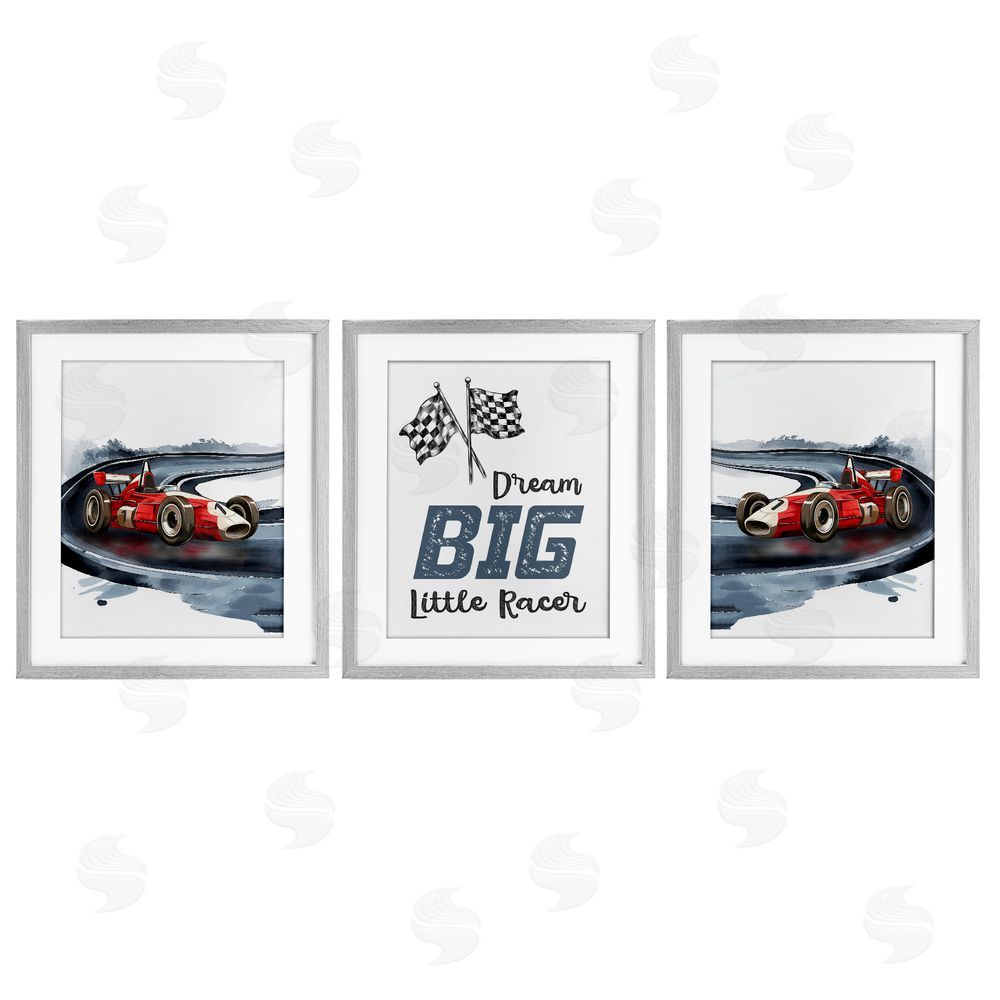 Christine Simpson Art Retro Little Racer Cars Gray Framed Print Under Glass with White Mat Wall Art