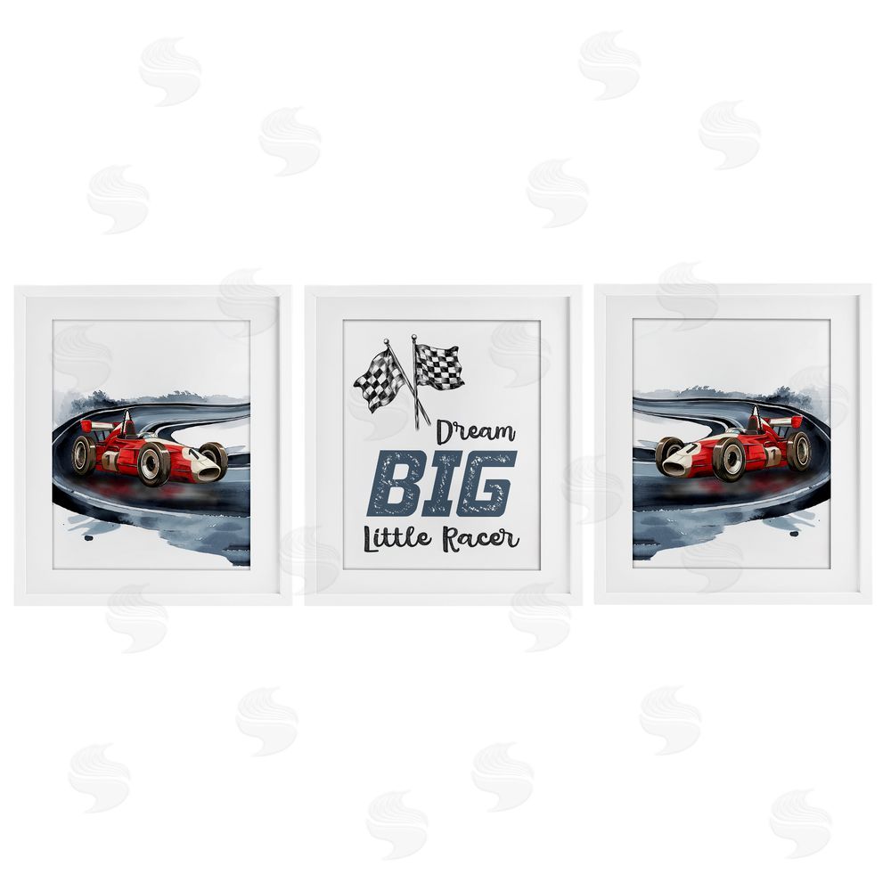 Christine Simpson Art Retro Little Racer Cars White Framed Print Under Glass with Mat Wall Art