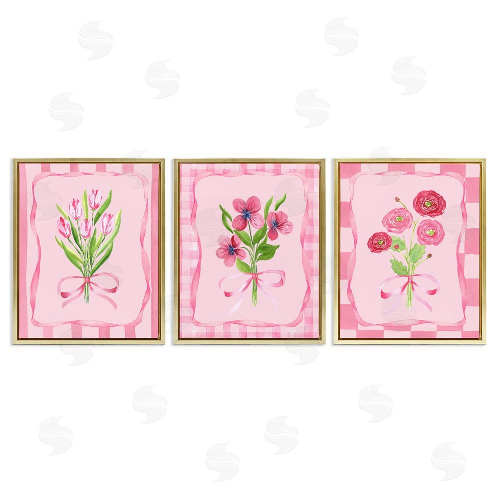 Nina Jacobs Pretty & Sweet Bordered Flowers Gold Floating Frame Canvas Wall Art Print