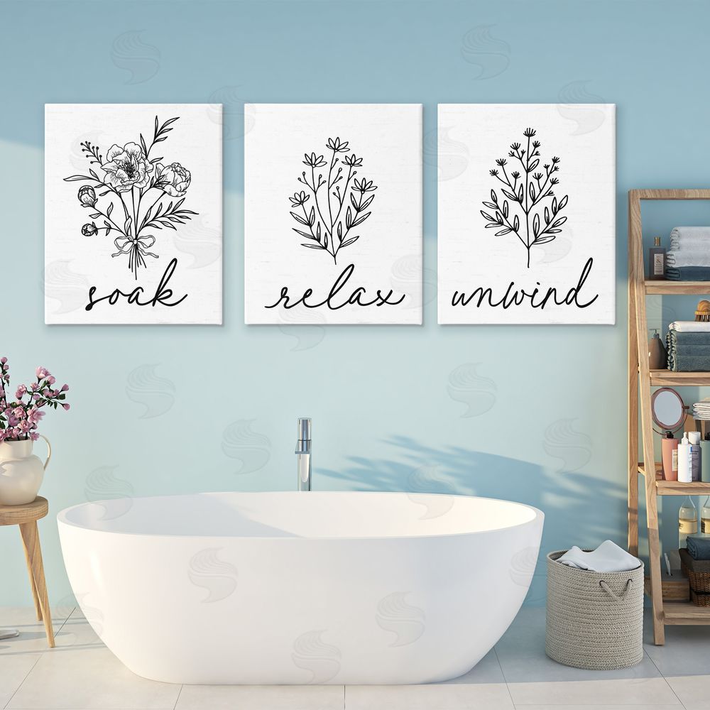 Lettered and Lined Bathroom Herbs for Relaxation Stretched Canvas Wall Art Print in Room