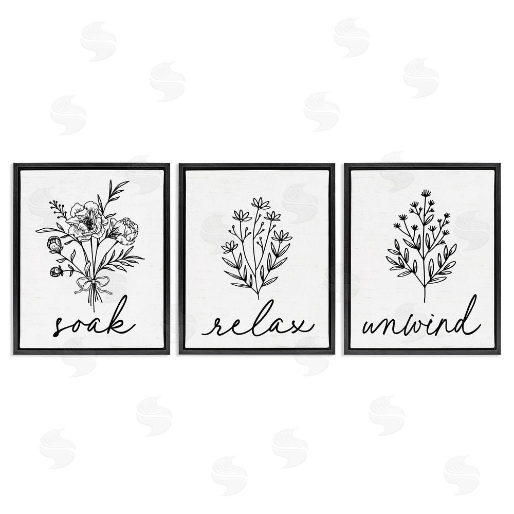 Lettered and Lined Bathroom Herbs for Relaxation Black Floating Frame Canvas Wall Art Print