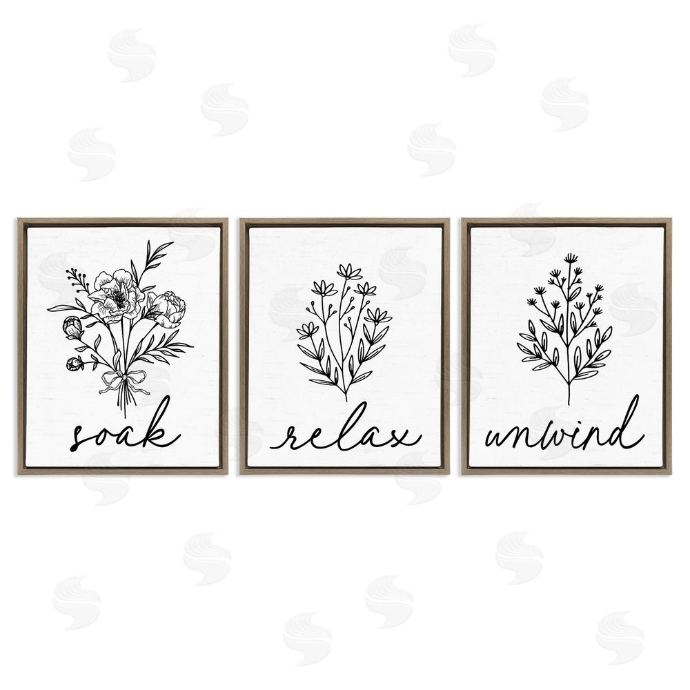 Lettered and Lined Bathroom Herbs for Relaxation Brown Floating Frame Canvas Wall Art Print