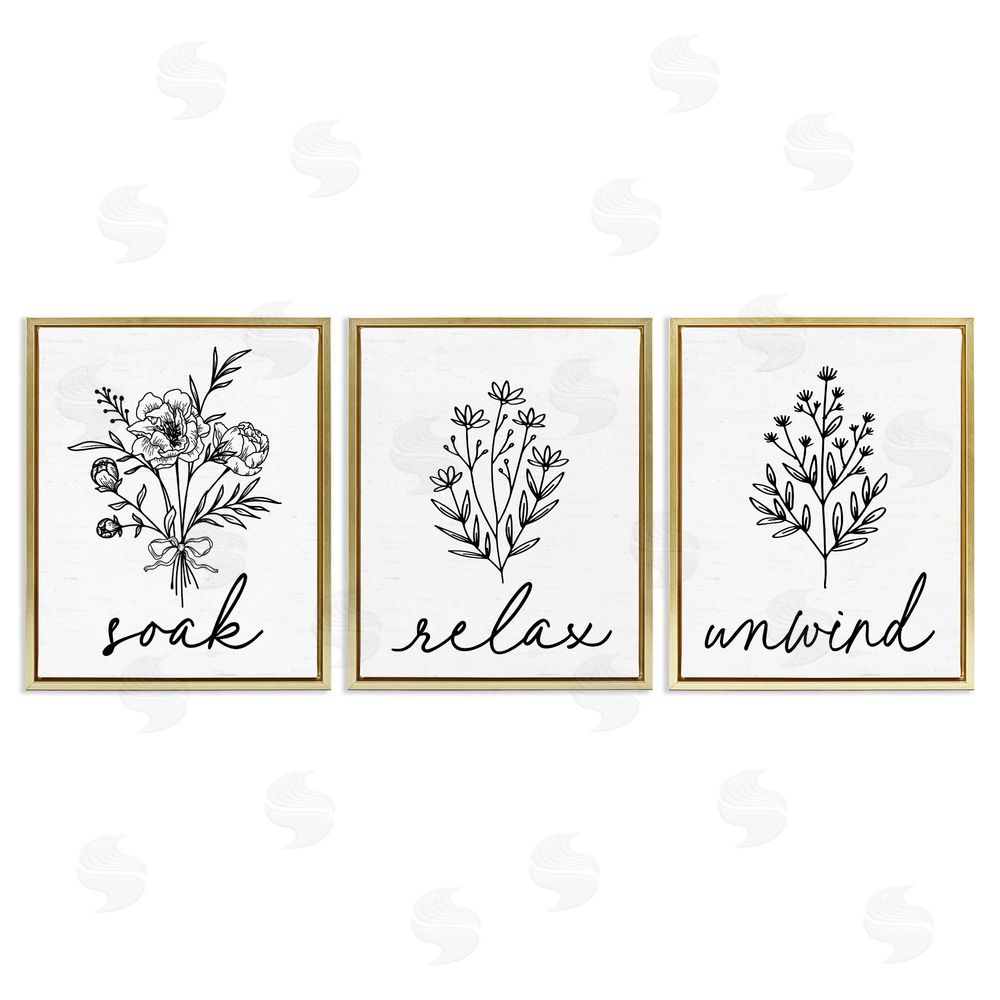 Lettered and Lined Bathroom Herbs for Relaxation Gold Floating Frame Canvas Wall Art Print
