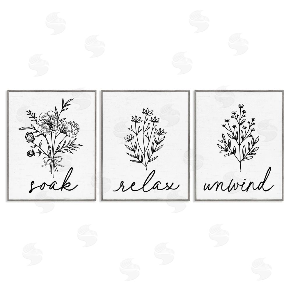 Lettered and Lined Bathroom Herbs for Relaxation Gray Framed Giclee Print Wall Art