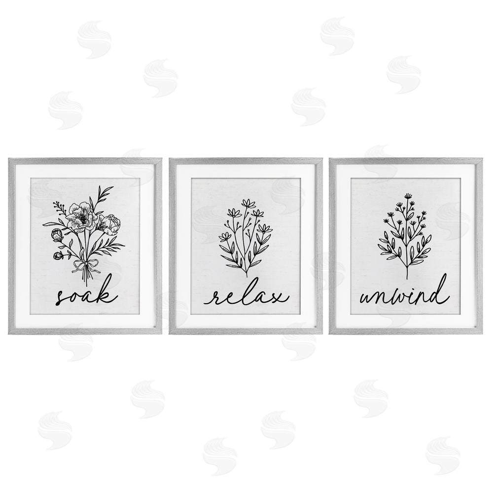 Lettered and Lined Bathroom Herbs for Relaxation Gray Framed Print Under Glass Wall Art